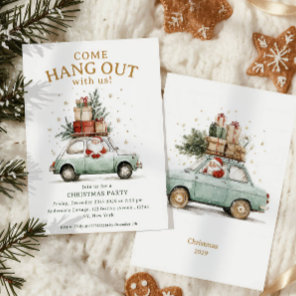 Come hang out Whimsical Santa car Christmas Party Invitation
