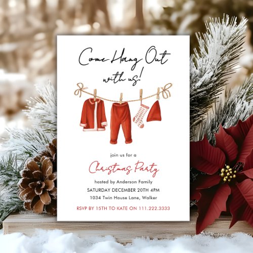 Come Hang Up With Us Clothesline Christmas Party Invitation