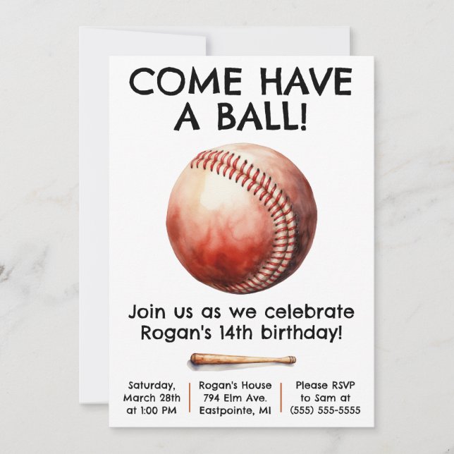 Come Have a Ball! Baseball Birthday Party Invitation (Front)