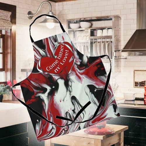 COME HITHER M LOVE RED BLACK WHITE FIERY  APRON