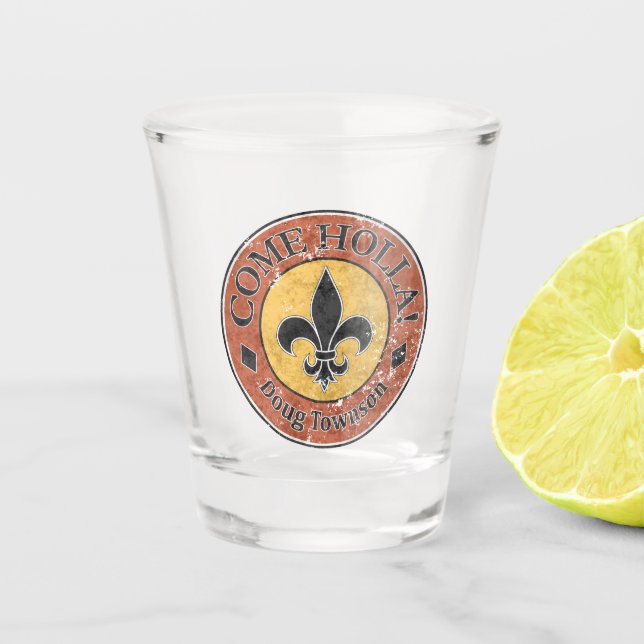 Come Holla! Fleur-de-lis Circle Logo Shot Glass (Front)