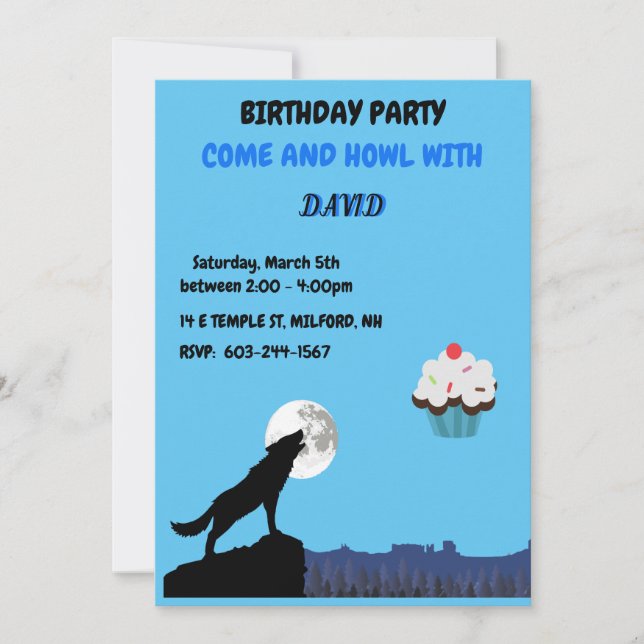 Come & "HOWL"  Wolf Birthday Invitation  (Front)