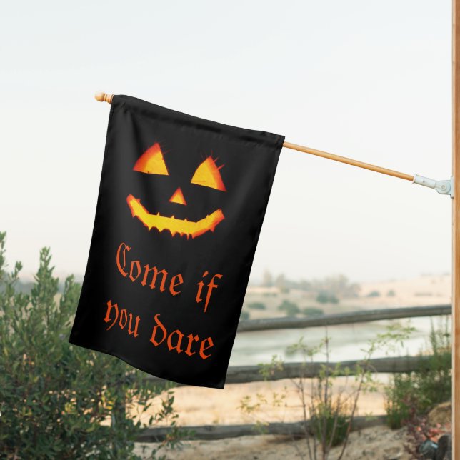 Come If You Dare – Scary Pumpkin Halloween House F House Flag (Insitu (Back))