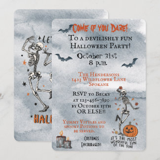 Come If You Dare Skeletons Halloween Party Invitation