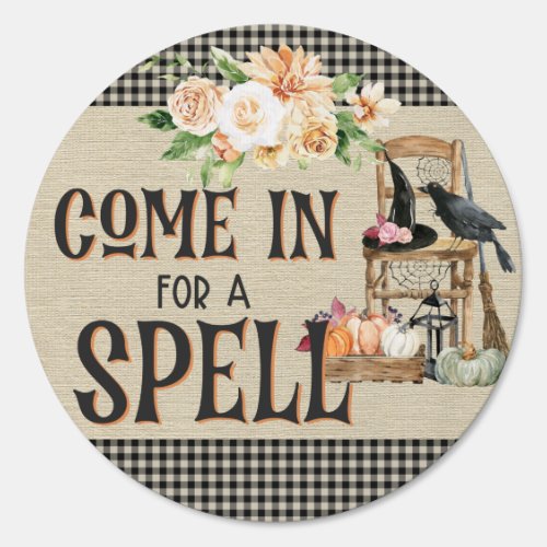 Come In For A Spell Halloween Plaid  Burlap Sign