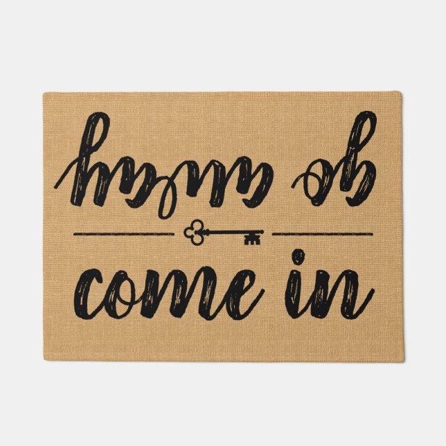 Come In Go Away Rustic Burlap Modern Farmhouse Key Doormat (Front)