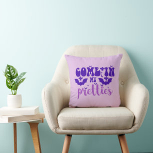Come in My Pretties Purple Halloween Throw Pillow