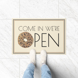 Come in We're Open Everything Bagel Bakery Cafe Doormat