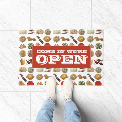 Come in Were Open Indian Restaurant Cafe Food Doormat