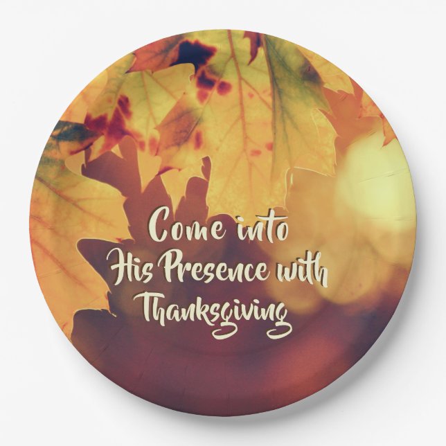 Come into His Presence with Thanksgiving Psalm 95 Paper Plates (Front)