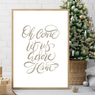 Come Let Us Adore Him Brush Calligraphy Poster