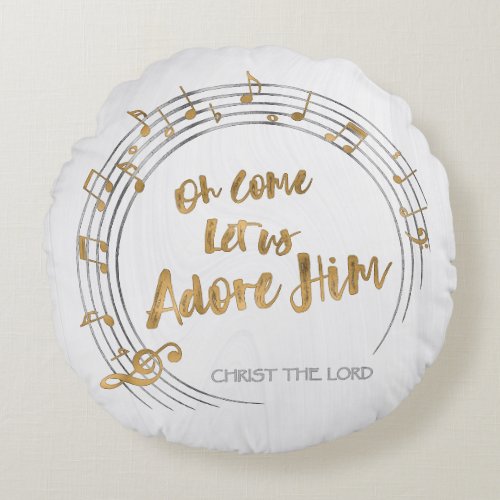COME LET US ADORE HIM Christian Christmas Hymn Red Round Pillow
