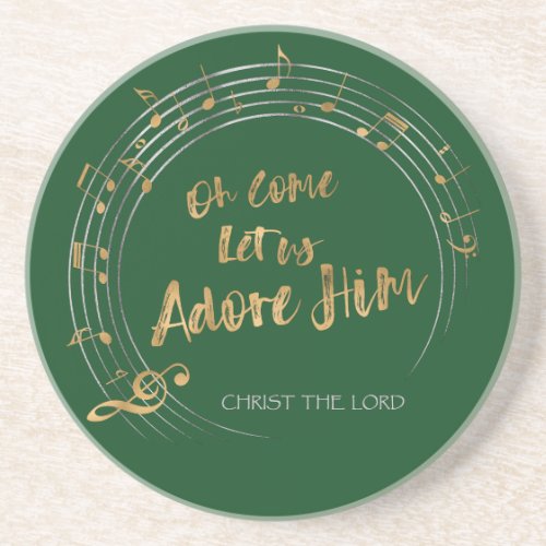 COME LET US ADORE HIM Christmas Hymn Elegant Stone Coaster