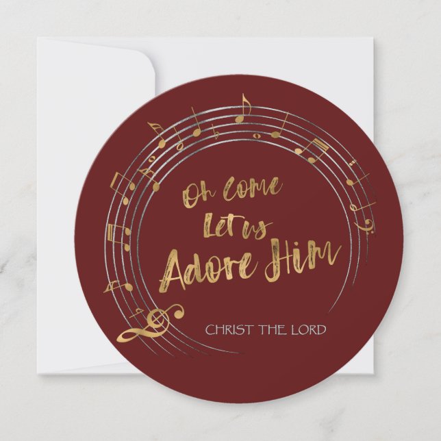 COME LET US ADORE HIM Christmas Hymn Personalized Holiday Card (Front)