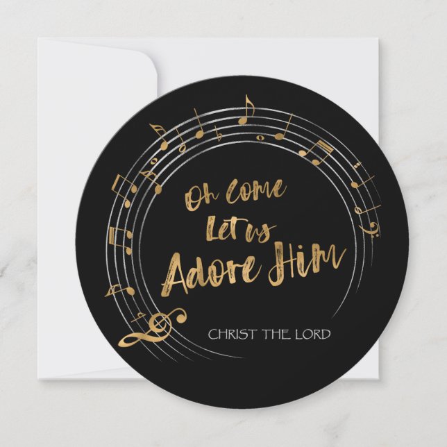 COME LET US ADORE HIM Christmas Hymn Personalized Holiday Card (Front)