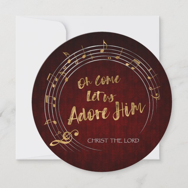 COME LET US ADORE HIM Christmas Hymn Personalized Holiday Card (Front)