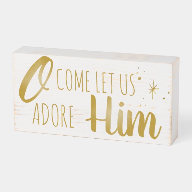 Come Let Us Adore Him Christmas Wooden Box Sign (Angled Horizontal)