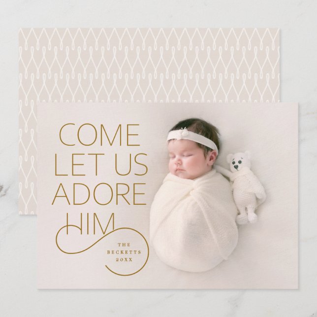Come Let Us Adore Him full-bleed Christmas photo  Invitation (Front/Back)