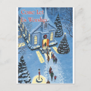 Come Let Us Worship Christmas Church Holiday Postcard