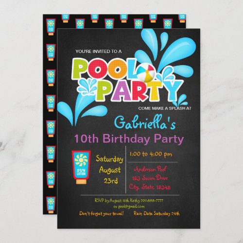 Come Make a Splash Pool Party Birthday Invitation