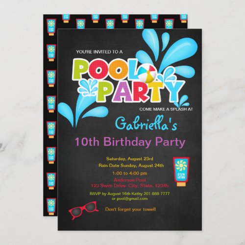 Come Make a Splash Pool Party Birthday Invitation