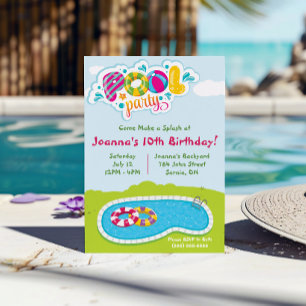Come make a splash! Pool Party Birthday Party Invitation
