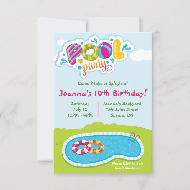 Come make a splash!  Pool Party Birthday Party Invitation (Front)
