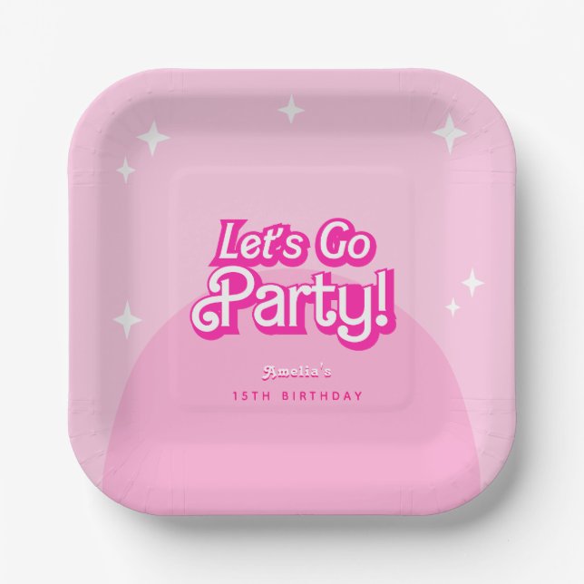 Come On Baby Let's Go Party pink Birthday  Paper Plates (Front)