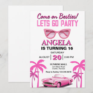 Come on Besties! Hot Pink Girls Birthday Party Invitation