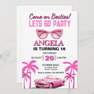 Come on Besties! Hot Pink Girls Birthday Party Invitation