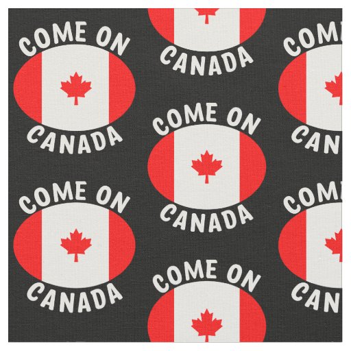 Come On Canada Red White Maple Flag on Black  Fabric