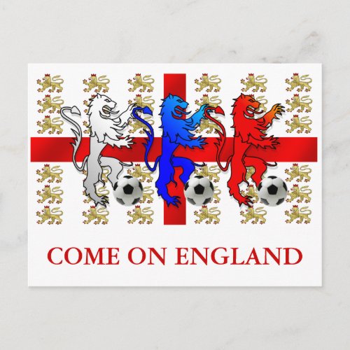 Come On England Three Lions Postcard