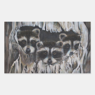 "Come on in" three raccoons in a tree Rectangular Sticker