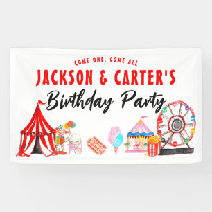 Come One All Carnival Circus Kids Joint Birthday Banner