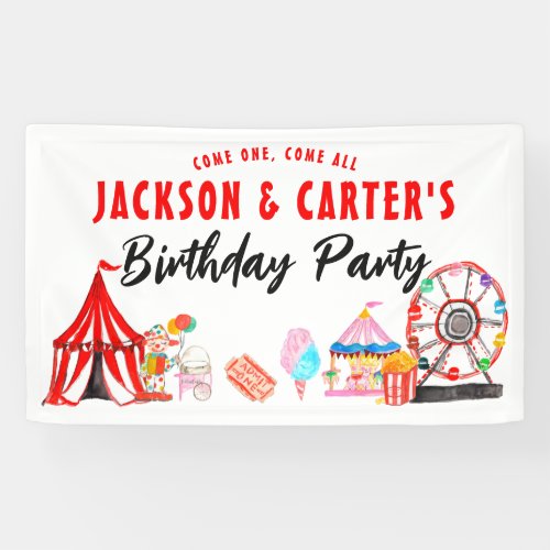 Come One All Carnival Circus Kids Joint Birthday Banner