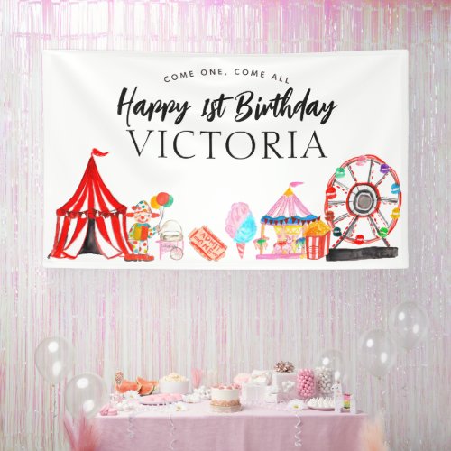 Come One All Carnival Circus Show Kids Birthday Banner