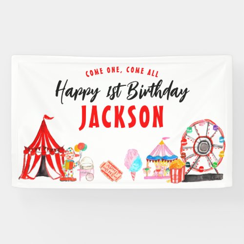 Come One All Carnival Circus Show Kids Birthday Banner