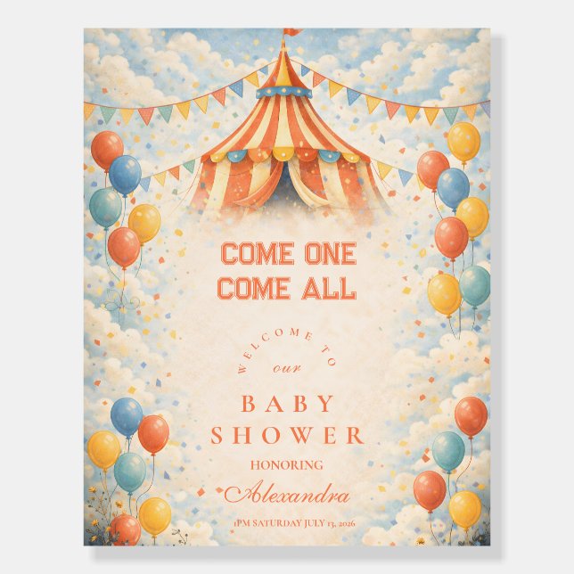 Come One Come All Circus Baby Shower Foam Board (Front)
