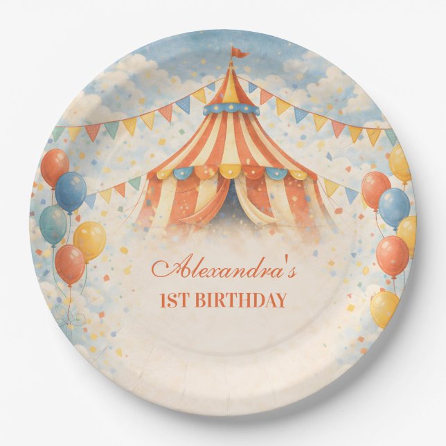 Come One Come All Circus Birthday Paper Plates (Front)