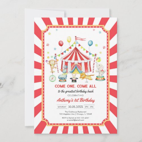 Come One Come All Circus Boy Birthday Invitation