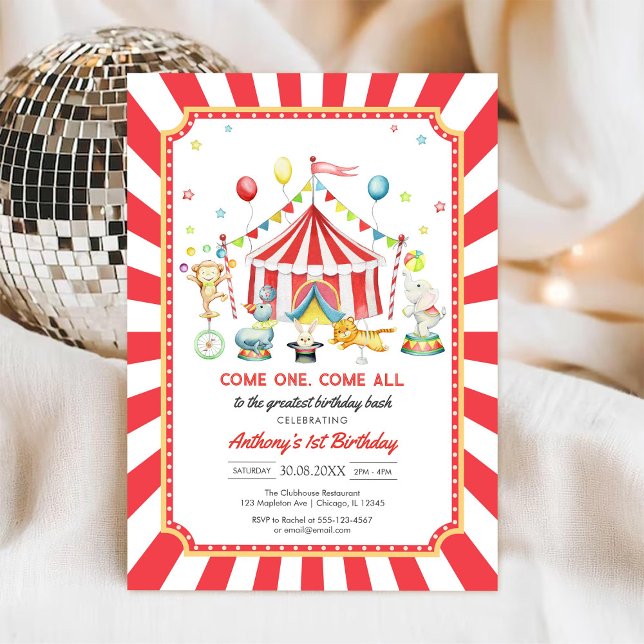 Come One Come All Circus Boy Birthday Invitation (Creator Uploaded)