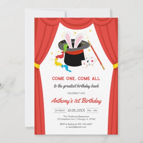 Come One Come All Circus Boy Birthday Invitation