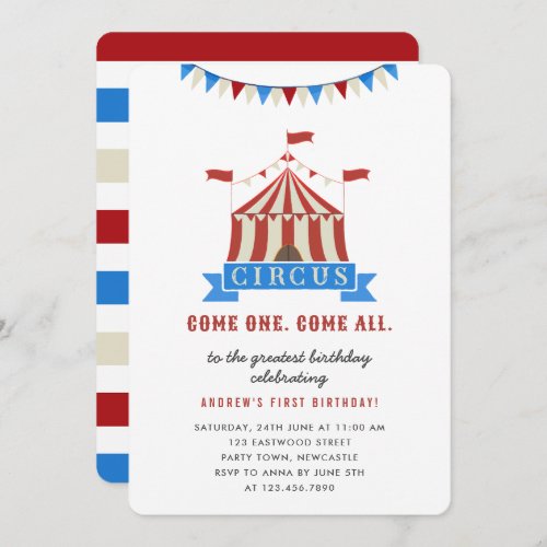 Come One Come All Circus Kids Birthday Party Invitation