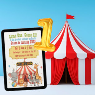 Come One, Come All, Greatest 1st Circus Birthday Invitation