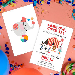 Come One Come All Modern Circus Carnival Birthday Invitation