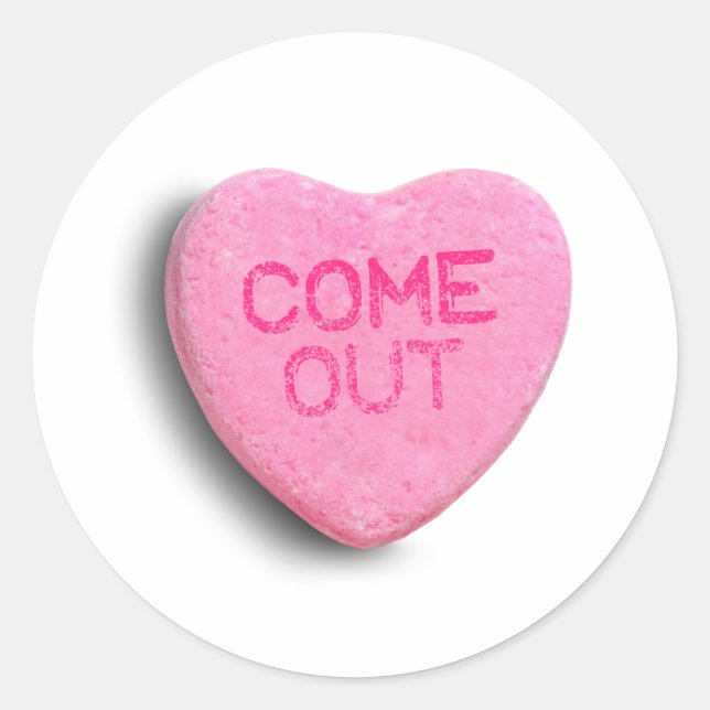 Come Out Candy Heart Classic Round Sticker (Front)
