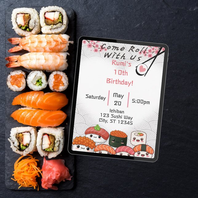 Come Roll With Us Sushi birthday  Invitation (Creator Uploaded)