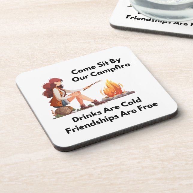 Come Sit By Our Campfire on a  Beverage Coaster (Left Side)