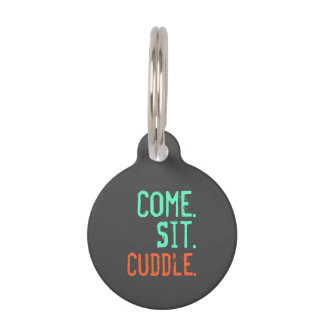 Come. Sit. Cuddle. - Coral & Teal Pet ID Tag