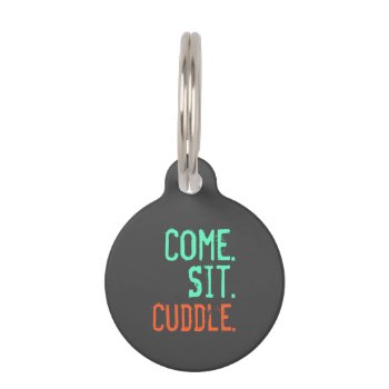 Come. Sit. Cuddle. - Coral & Teal Pet Id Tag by FirstFruitsDesigns at Zazzle